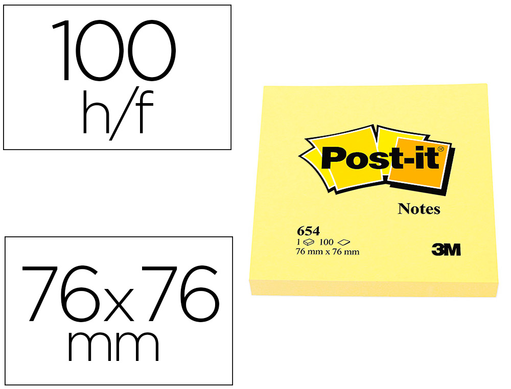 BLOC DE NOTAS ADHESIVAS QUITA Y PON POST-IT 76X76 MM CON 100HOJAS