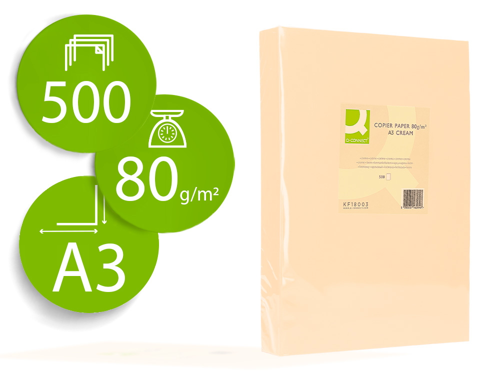 PAPEL COLOR Q-CONNECT DIN A3 80GR CREMA PAQUETE DE 500 HOJAS