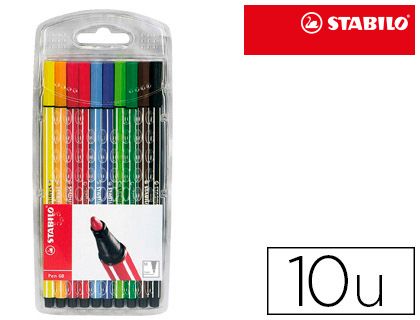 ROTULADOR STABILO ACUARELABLE PEN 68 ESTUCHE DE 10 UNIDADES COLORES SURTIDOS