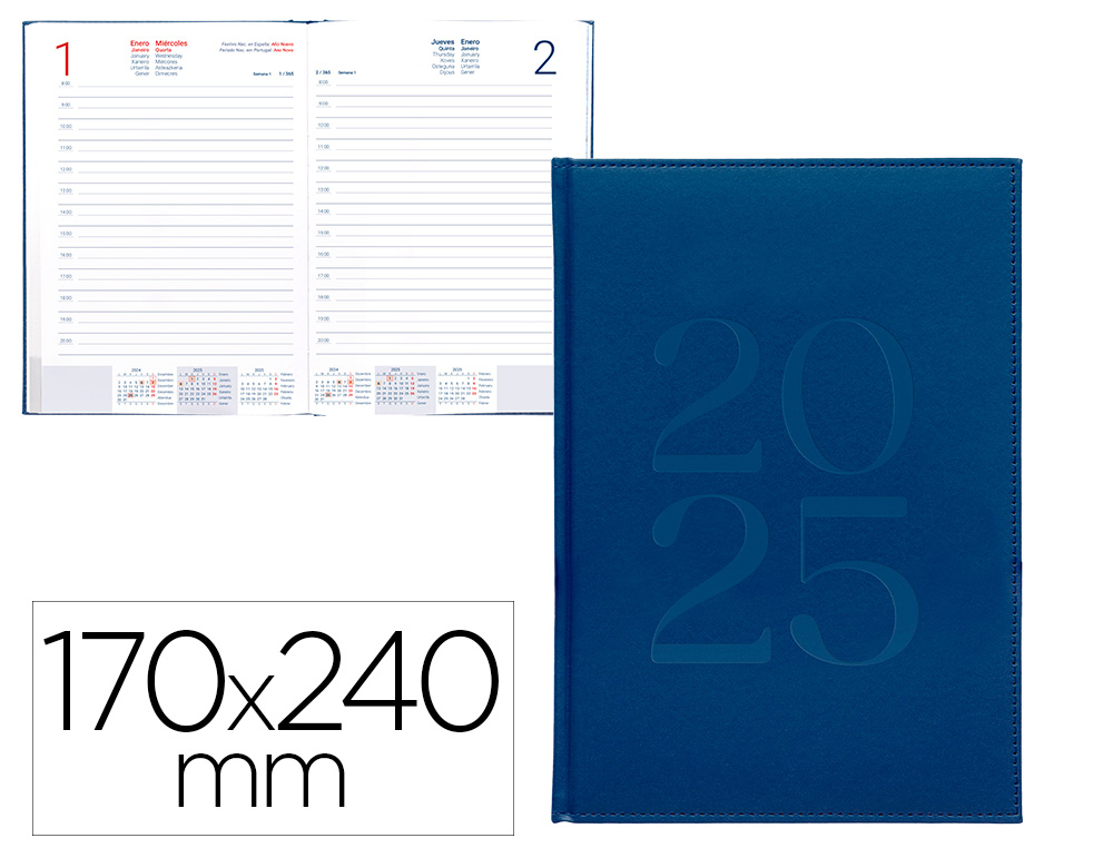 AGENDA ENCUADERNADA LIDERPAPEL CRETA 170X240 MM 2025 DIA PAGINA COLOR AZUL PAPEL 70 GR