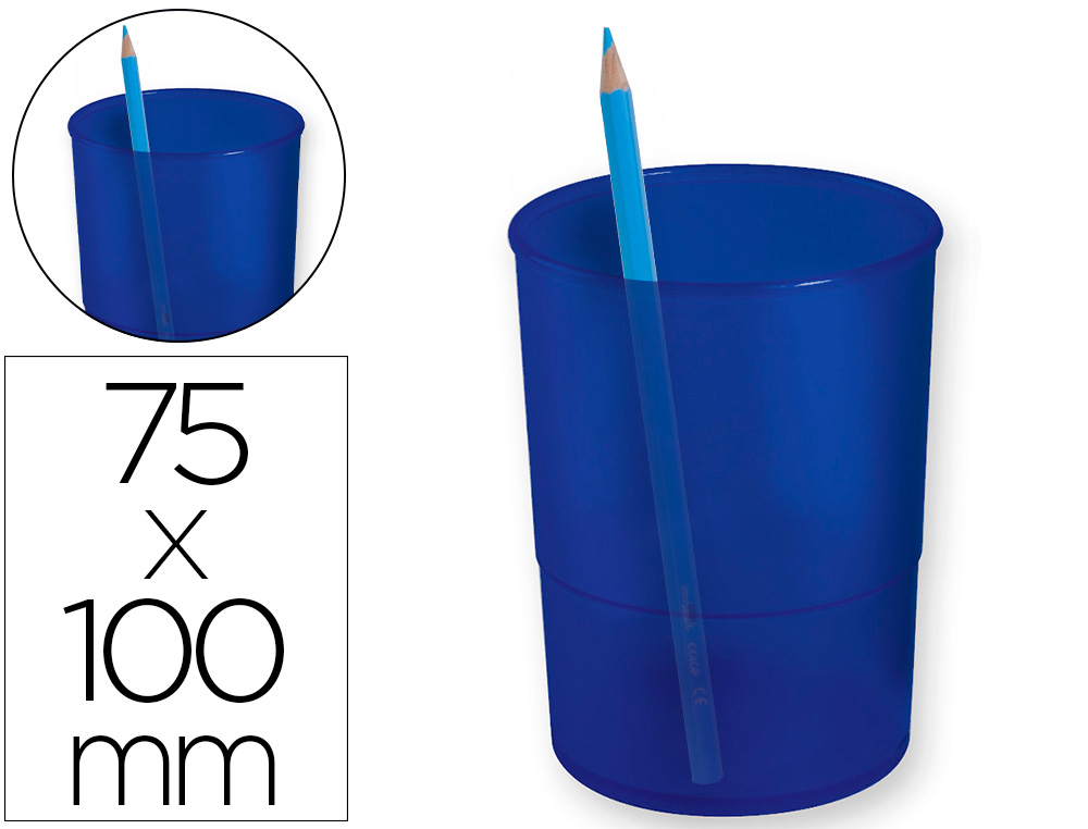 CUBILETE PORTALAPICES Q-CONNECT AZUL TRANSLUCIDO PLASTICO REDONDO DIAMETRO 75 MM ALTO 100 MM