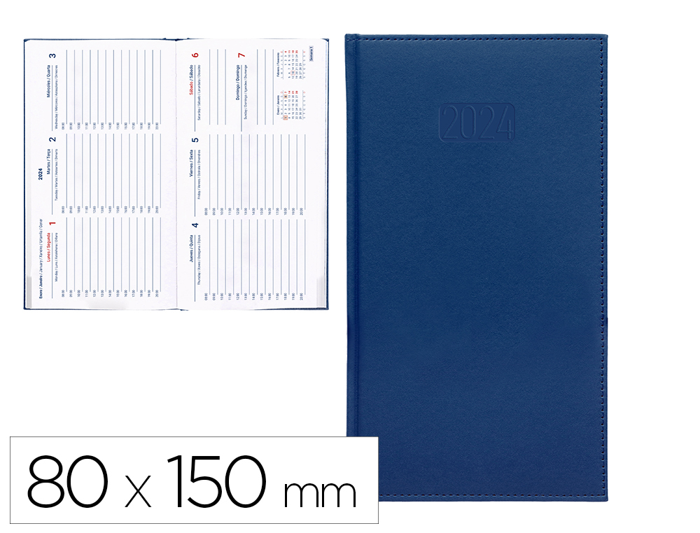 AGENDA ENCUADERNADA LIDERPAPEL CRETA 8X15 CM 2024 SEMANA VISTA COLOR AZUL PAPEL 70 GR