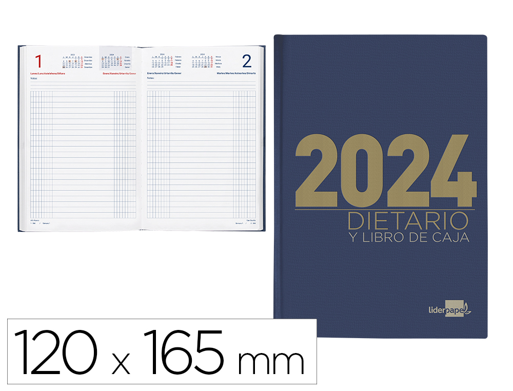 DIETARIO LIDERPAPEL 12X16,5 CM 2024 OCTAVO COLOR AZUL PAPEL 70 GR