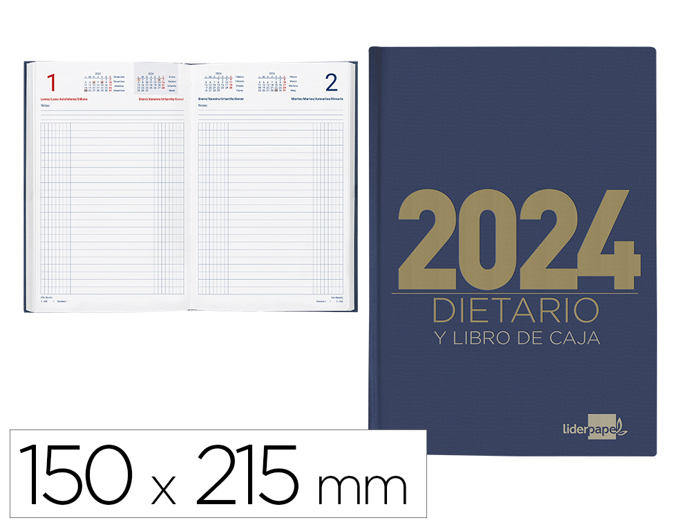 DIETARIO LIDERPAPEL 15X21,5 CM 2024 CUARTO COLOR AZUL PAPEL 70 GR