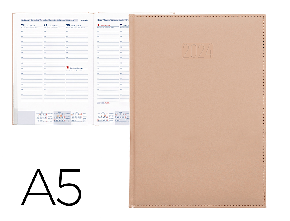 AGENDA ENCUADERNADA LIDERPAPEL CRETA 15X21 CM 2024 SEMANA VISTA COLOR NUDE PAPEL 70 GR