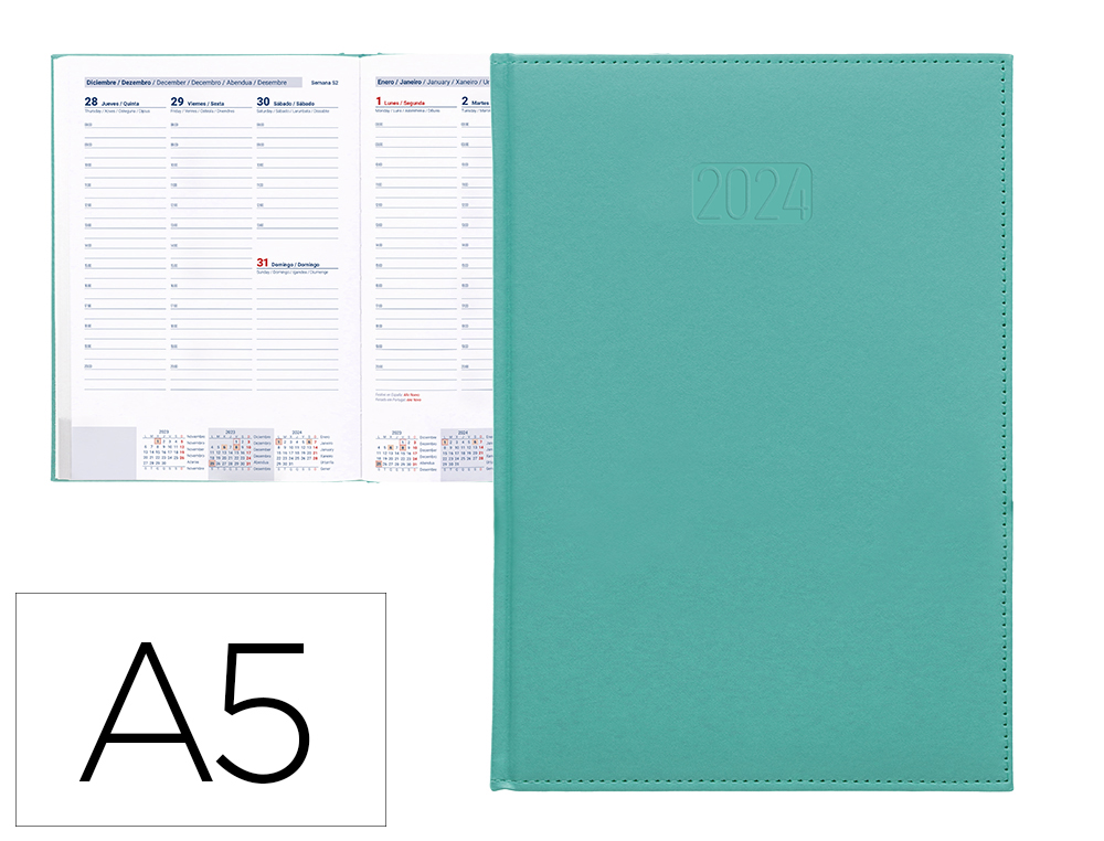 AGENDA ENCUADERNADA LIDERPAPEL CRETA 15X21 CM 2024 SEMANA VISTA COLOR TURQUESA PAPEL 70 GR