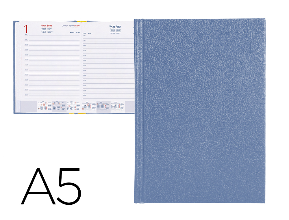 AGENDA ENCUADERNADA LIDERPAPEL CORFU 15X21 CM 2024 DIA PAGINA COLOR AZUL CLARO PAPEL 60 GR
