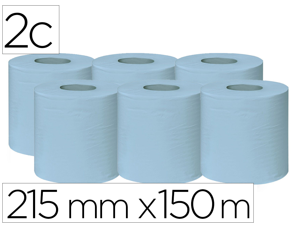 PAPEL SECAMANOS BUNZL GREENSOURCE 2 CAPAS CELULOSA RECICLADA AZUL 215 MM X 150 MT PAQUETE DE 6 ROLLOS