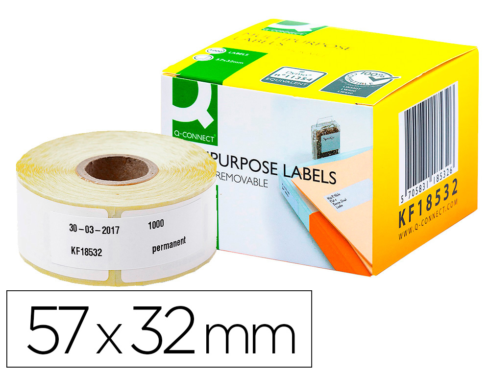ETIQUETA ADHESIVA REMOVIBLE Q-CONNECT KF18532 COMPATIBLE DYMO 11354 TAMAO 57X32 MM CAJA CON 1000 ETIQUETAS