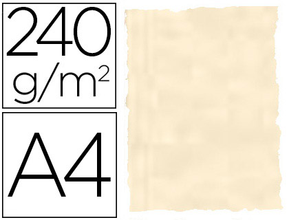 PAPEL COLOR LIDERPAPEL PERGAMINO CON BORDES A4 240 GR HUESO PACK DE 10 HOJAS